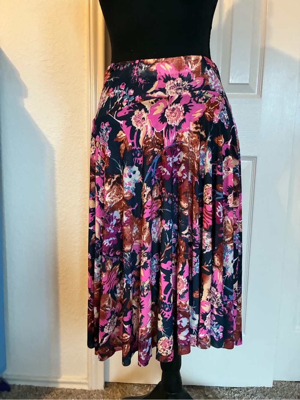 Floral Midi Skirt in Pink and Brown